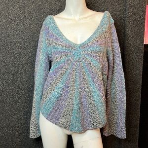 free people knit sweater blue teal gray